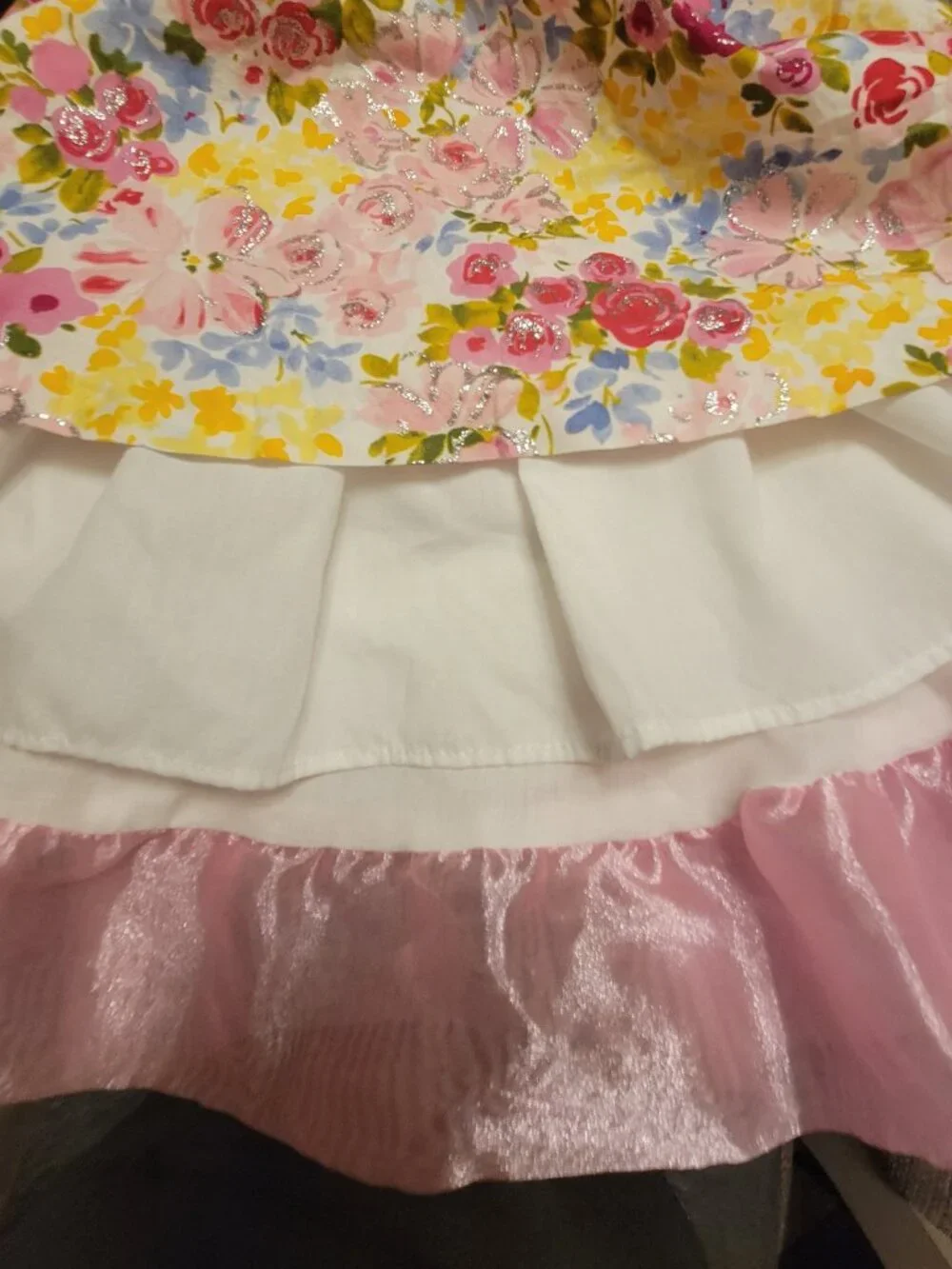 Jessica Ann Girls Size 5 Pink Floral Glitter Party Dress with Bow